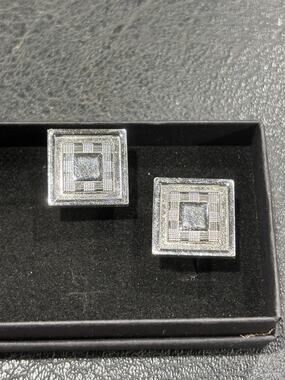 Vintage Mid Century Silver Tone Geometric Cufflinks Mens Formal Jewelry With Box